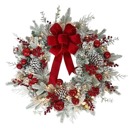26" Battery-Operated Pre-Lit Decorated with Red Bow